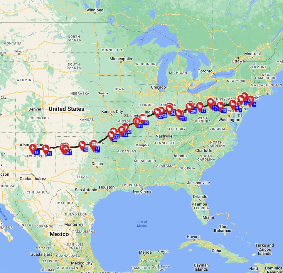 Map for New York to Albuquerque